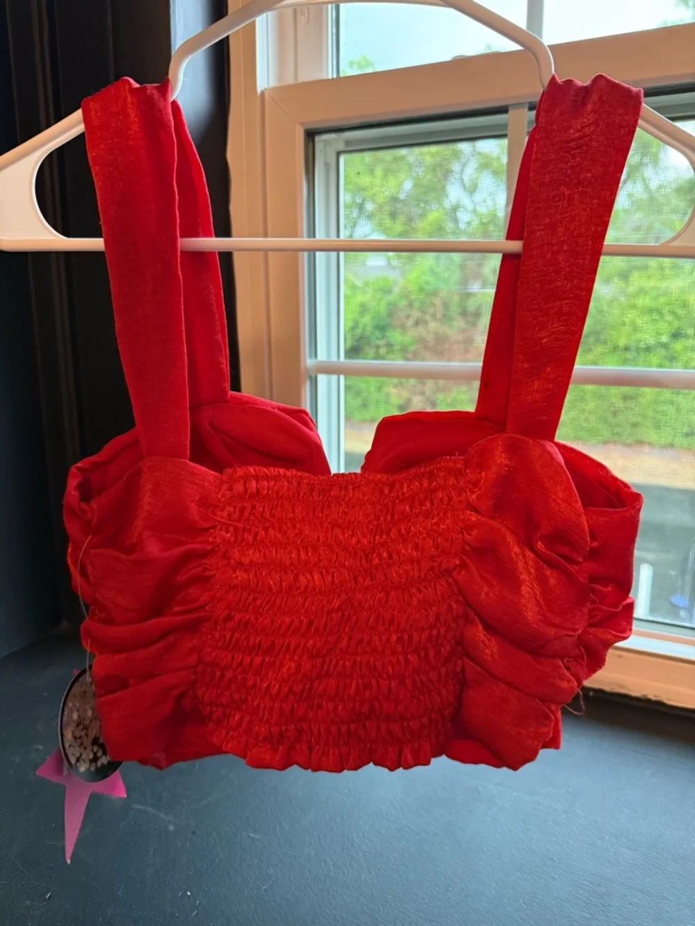 Ruby Rox Red Ruched Velvet Crop Top - Picture 2 of 3